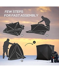 Outsunny 2 Person Ice Fishing Shelter with Padded Walls, Thermal Waterproof Portable Pop Up Ice Tent with 2 Doors, Black