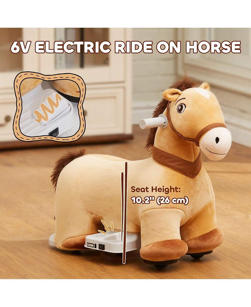 Qaba 6V Electric Ride on Horse with Music Forward, Pu Wheels,