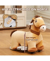 Qaba 6V Electric Ride on Horse with Music Forward, Pu Wheels,