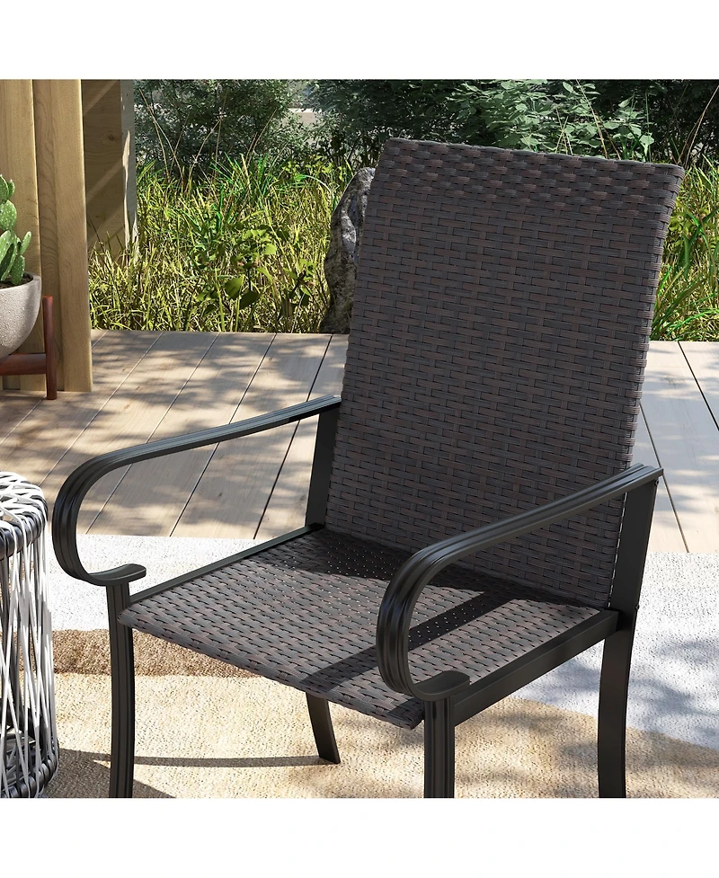 Outsunny Set of Outdoor Wicker Dining Chairs with Armrests