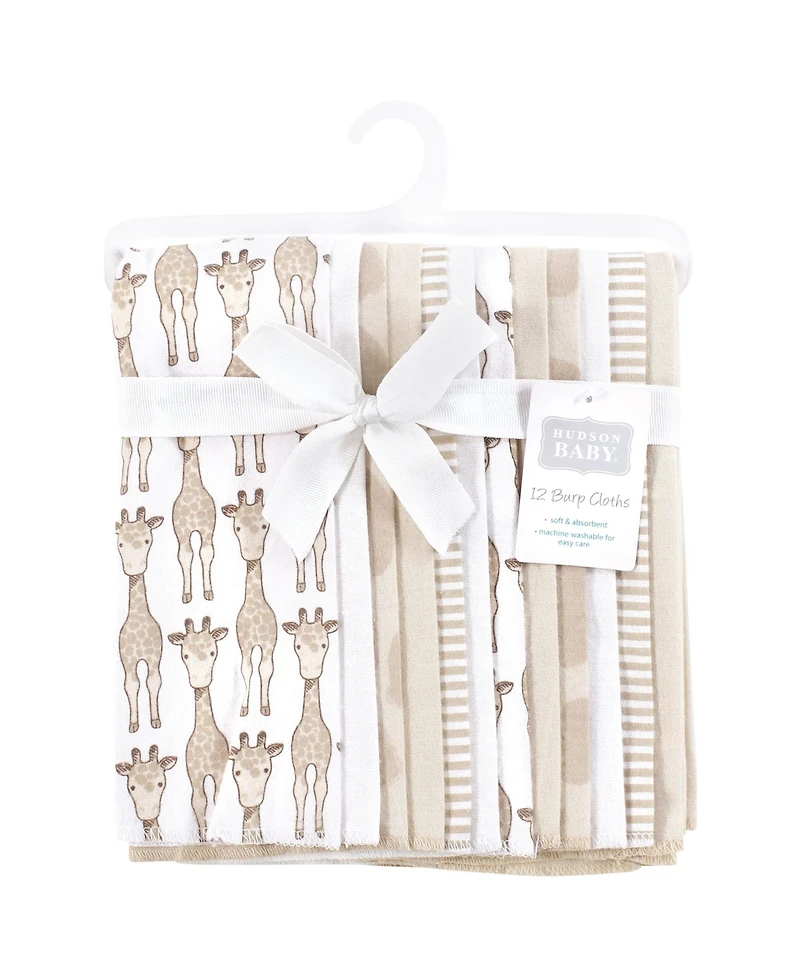 Hudson Baby Cotton Flannel Burp Cloths 12-Pack Bundle, Giraffe, One Size