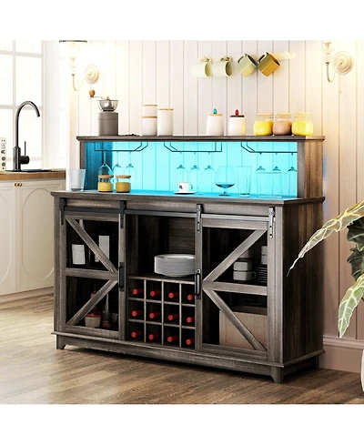Homcom Bar Cabinet with Lights Wine Bar Cabinet Distressed