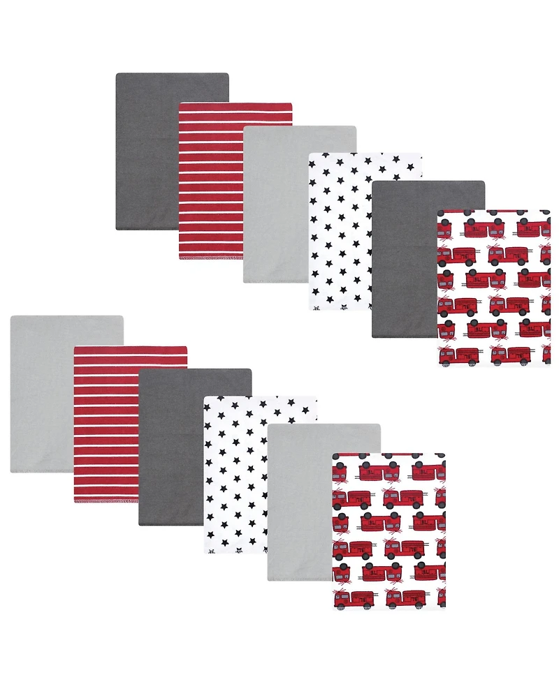 Hudson Baby Infant Boys Cotton Flannel Burp Cloths 12-Pack Bundle, Fire Truck, One Size