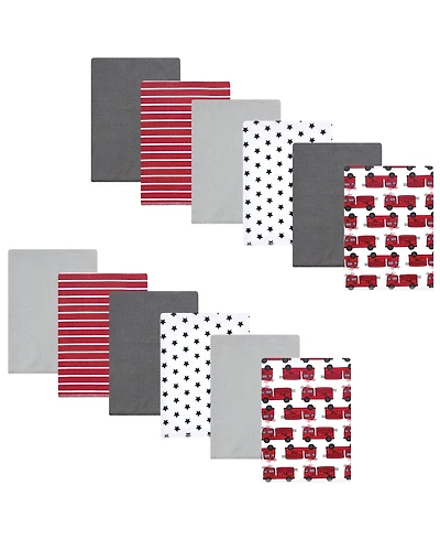 Hudson Baby Infant Boys Cotton Flannel Burp Cloths 12-Pack Bundle, Fire Truck, One Size