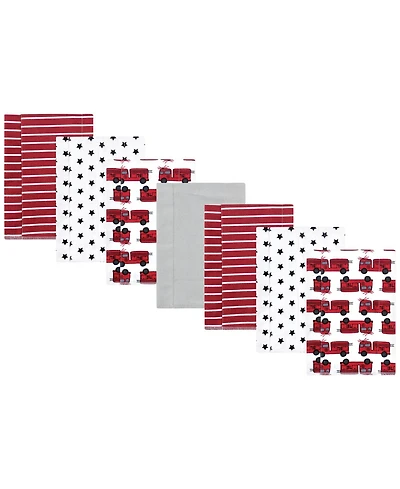 Hudson Baby Infant Boys Cotton Flannel Burp Cloths 7-Pack, Fire Truck , One Size