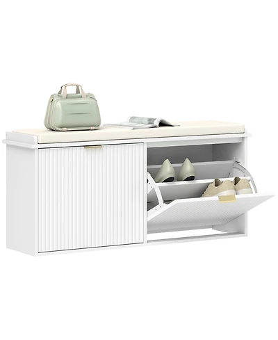 Homcom Shoe Bench with Padded Seat and Flip-Drawer for 8 Pairs