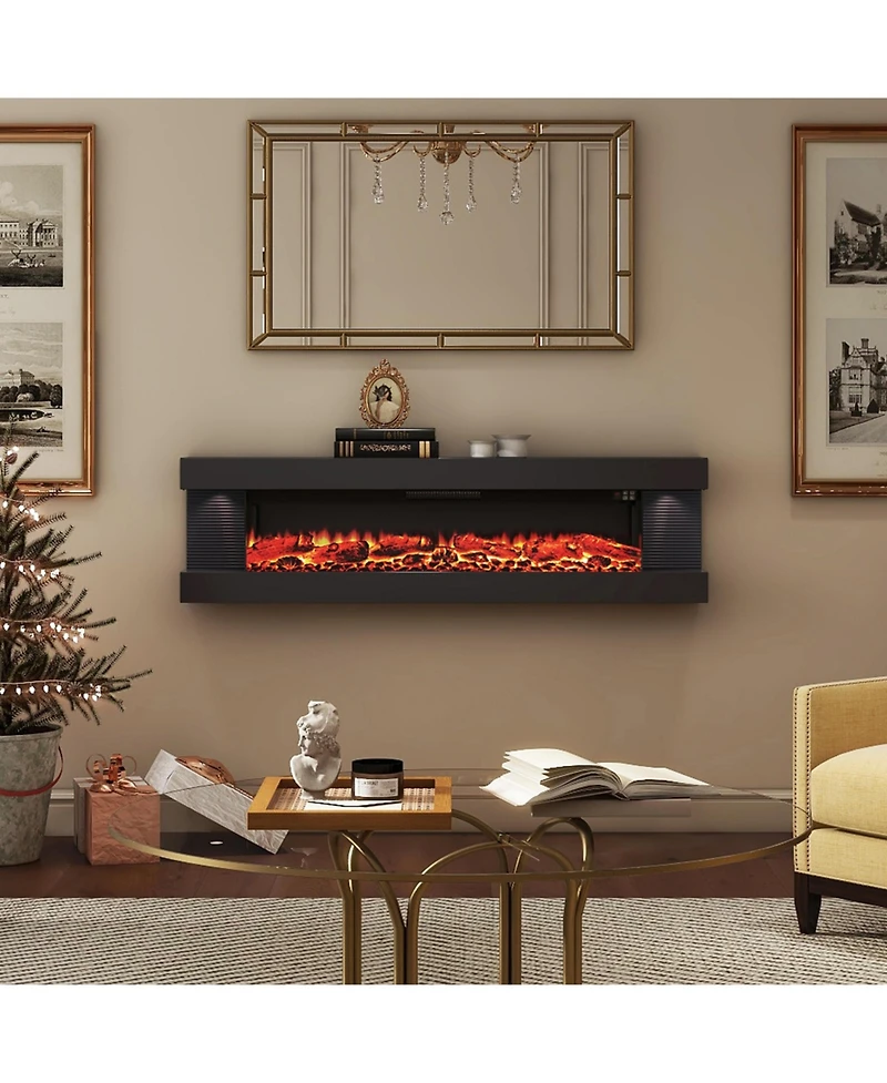 Mondawe Suspended Led Light Mantel with Remote Control Stylish Electric Fireplace