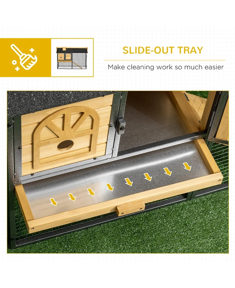 PawHut Wooden Rabbit Hutch Outdoor with Run, Bunny Cage with Removable Tray