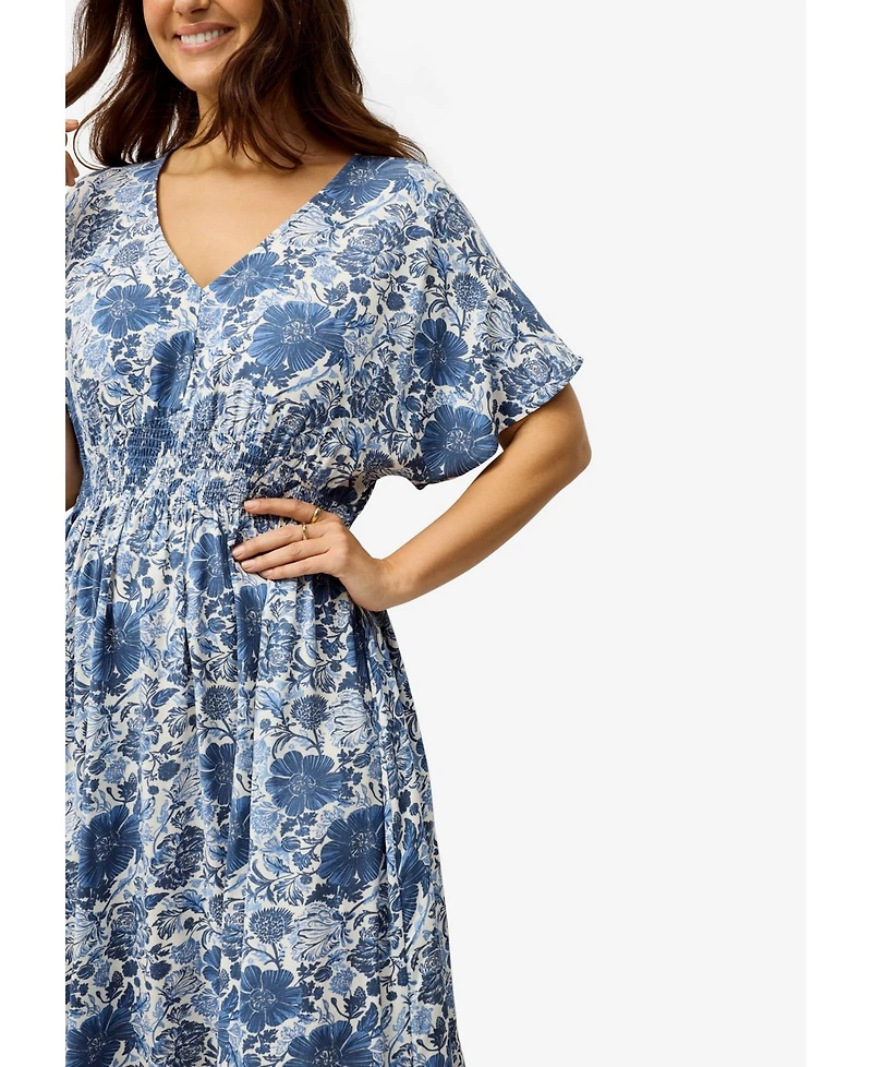 ellos Women's Plus V-Neck Elastic Waist Midi Dress