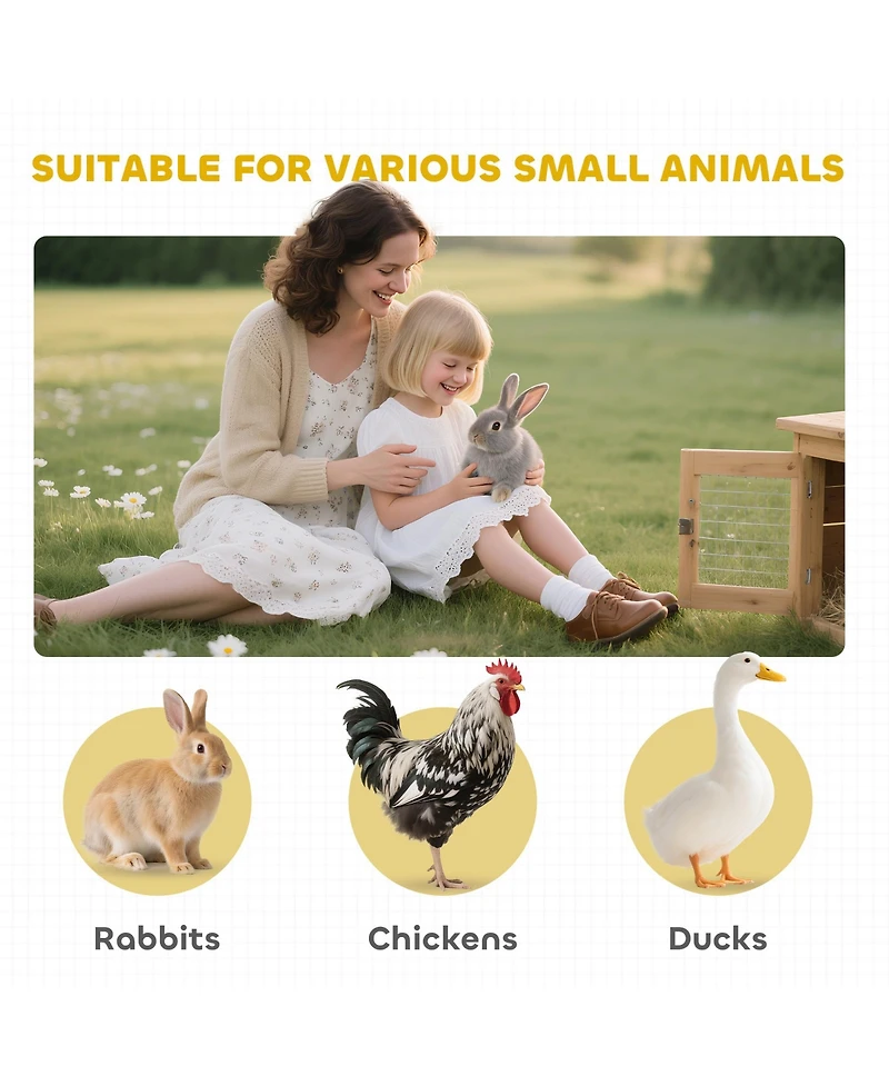 PawHut Large Wooden Rabbit Hutch Small Animal Habitat Enclosure