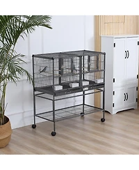 PawHut Double Rolling Bird Cage with Removable Metal Tray and Storage Shelf