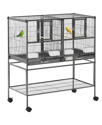 PawHut Double Rolling Bird Cage with Removable Metal Tray and Storage Shelf