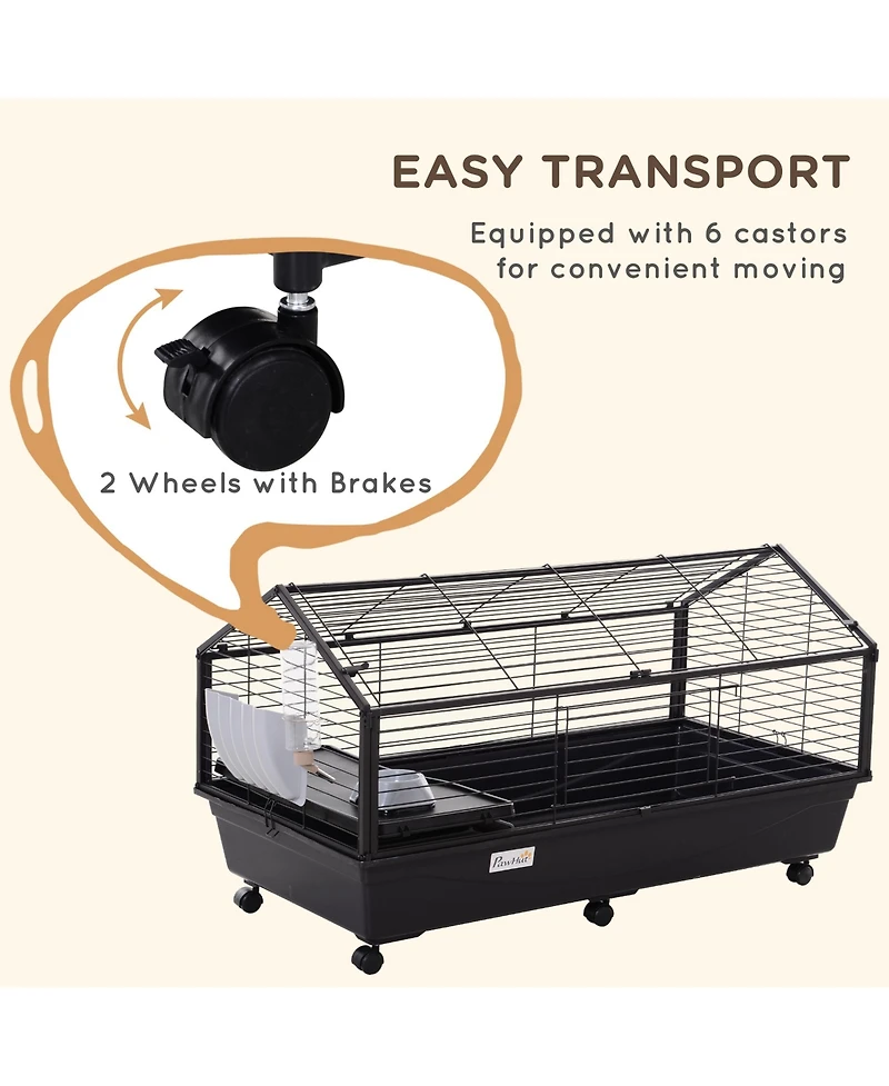 PawHut Small Animal Playpen Cage w/ Rolling Caster, Water Bottle, 35" L