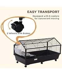 PawHut Small Animal Playpen Cage w/ Rolling Caster, Water Bottle, 35" L
