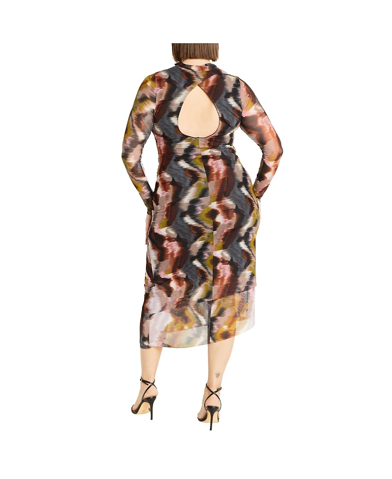City Chic Women's Plus Mesh Miranda Print Dress