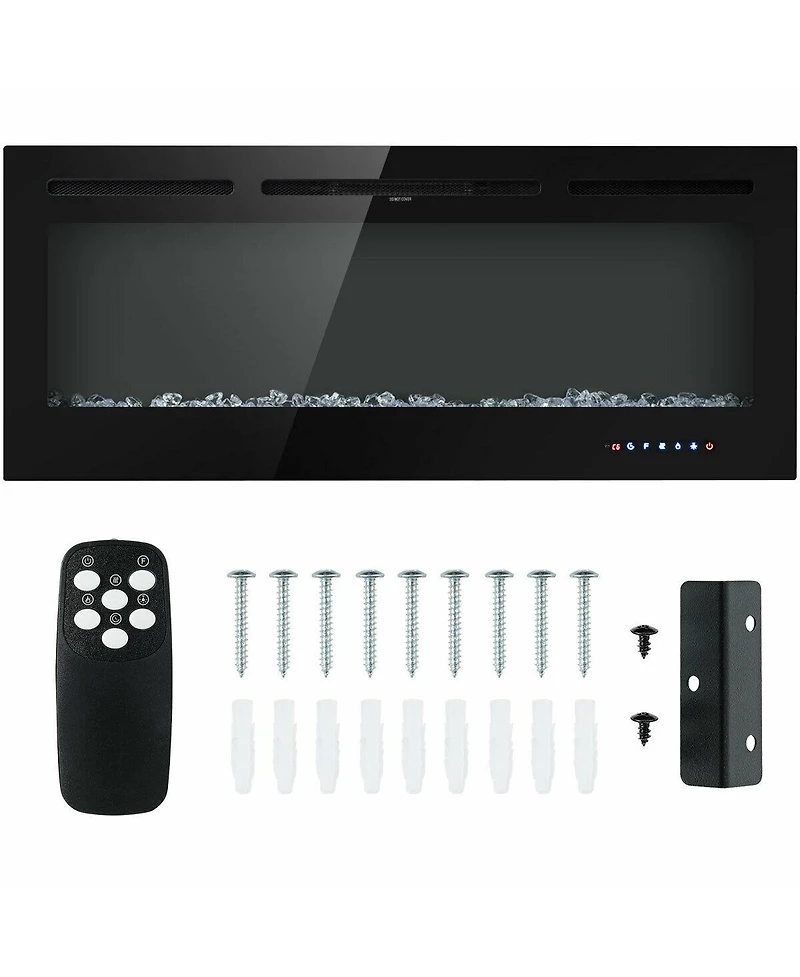 Sugift 50 Inch Recessed Electric Insert Wall Mounted Fireplace with Adjustable Brightness