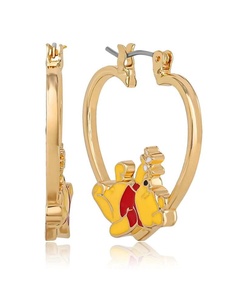 Disney Winnie the Pooh Heart Hoop Earrings, Gold-Tone with Red Enamel