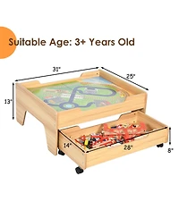 Sugift Children's Wooden Railway Set Table with 100 Pieces Storage Drawers