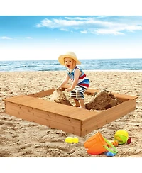 Sugift Kids Wooden Sandbox with Bench Seats and Storage Boxes