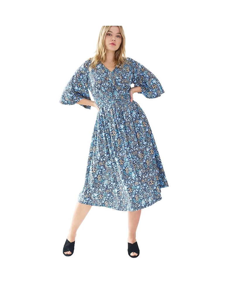 ellos Women's Surplice Tie Back Midi Dress