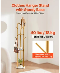 Slickblue Freestanding Coat Rack Stand with Quartz Stone Base and 9 Hooks