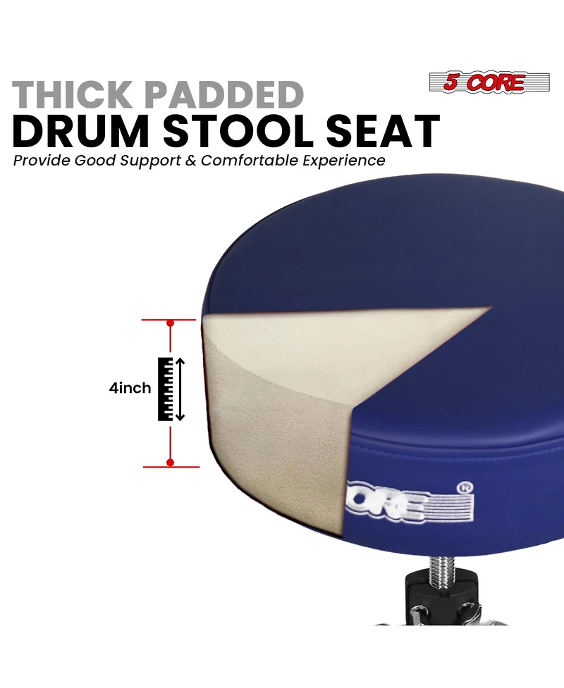 5 Core Drum Throne 4" Thick Padded Guitar Stool 441Lb Capacity 20-26" Adjustable Drummer Chair