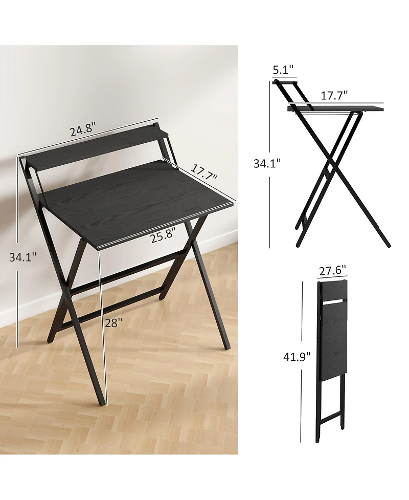Homcom Small Folding Desk Foldable Computer with Monitor Shelf