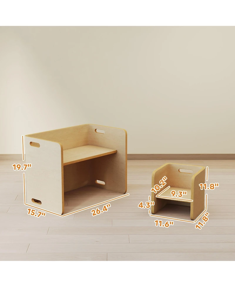 Qaba Kids Table and Chair Set, Wooden Activity Table with Chairs, Natural