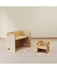 Qaba Kids Table and Chair Set, Wooden Activity Table with Chairs, Natural