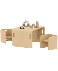 Qaba Kids Table and Chair Set, Wooden Activity Table with Chairs, Natural