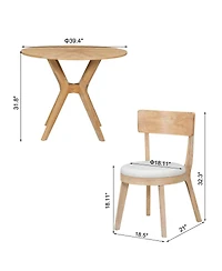 3-Piece Mid-Century Modern Dining Set, 39.4" Round Table and 2 Upholstered Chairs, Oak Finish, for Kitchen or Small Apartment-Maison Boucle