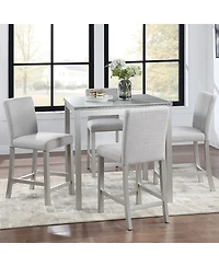 5-Piece Counter Height Dining Set with 4 Upholstered Chairs, 34.5" Square Table Crystal Trim for Small Room-Maison Boucle