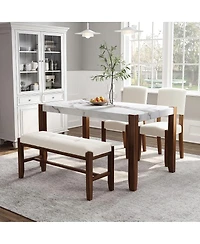 Maison Boucle 4-Piece Dining Table Set with Faux Marble Top, 2 Upholstered Chairs and Bench, Kitchen Table Set for Small Spaces