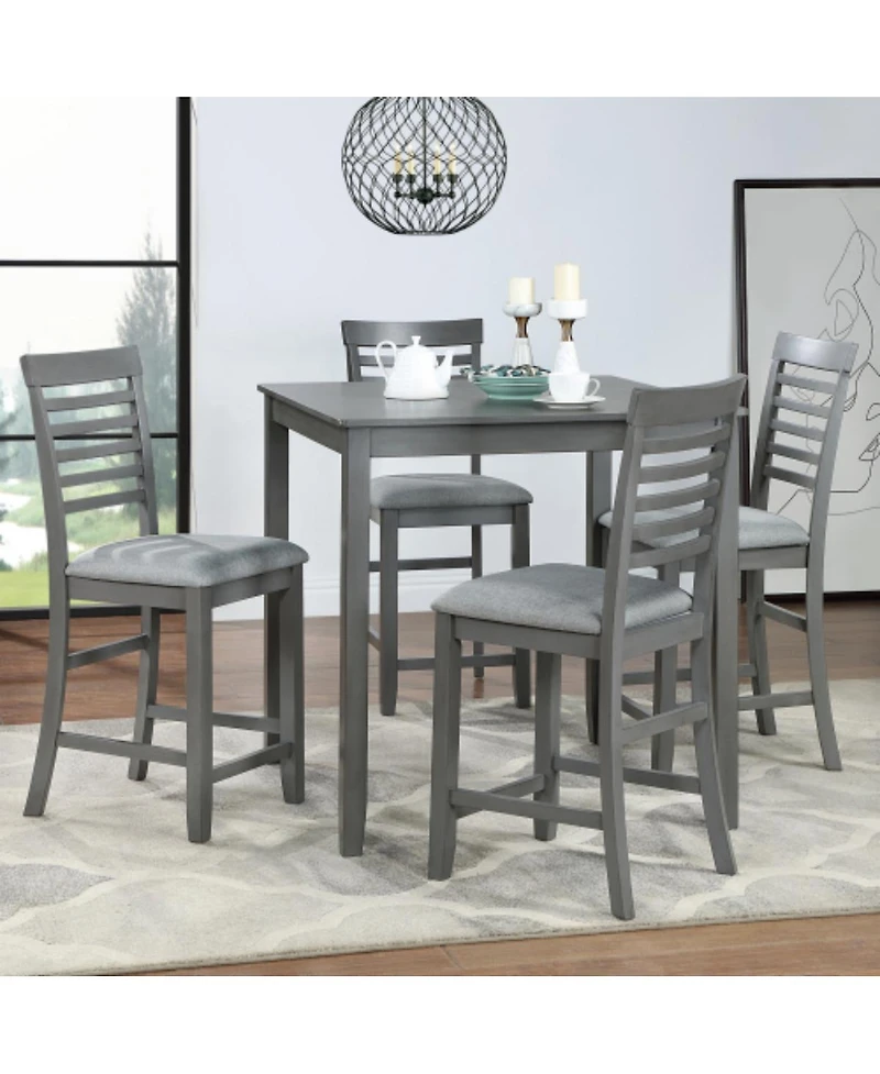Maison Boucle 5-Piece Counter Height Dining Set, Solid Acacia Wood Table and 4 Upholstered Chairs for Kitchen or Small Space
