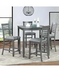 Maison Boucle 5-Piece Counter Height Dining Set, Solid Acacia Wood Table and 4 Upholstered Chairs for Kitchen or Small Space