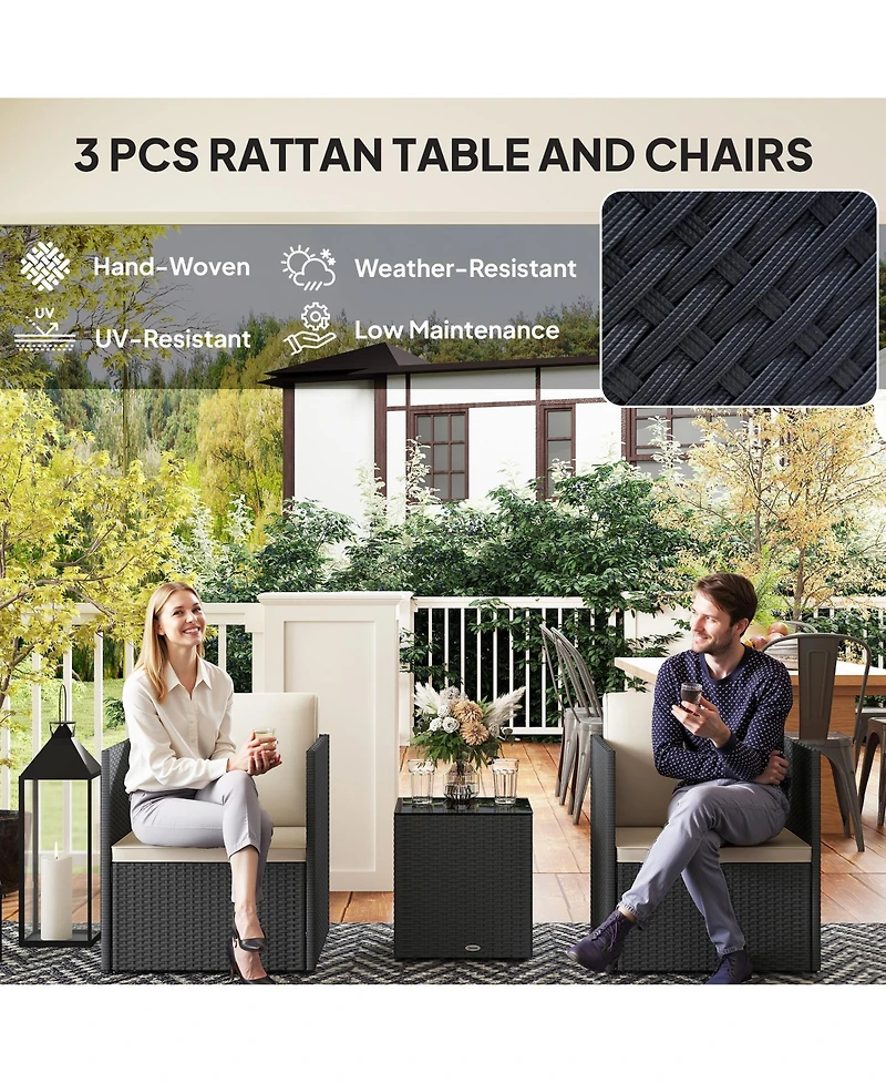 Outsunny 3 Piece Patio Furniture Set, Wicker Conversation Bistro Set