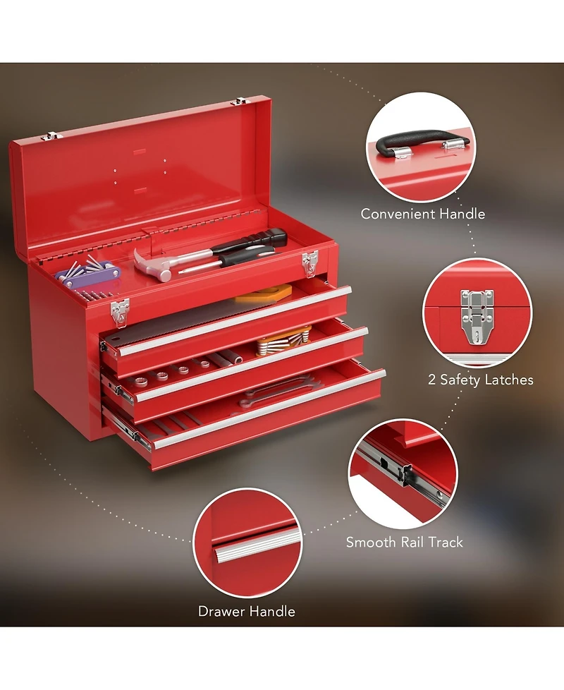Sugift Portable Garage Mechanic Tool Cabinet Box with 3