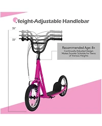 Sugift Height Adjustable Kid Kick Scooter with 12 Inch Air Filled Wheel-Pink