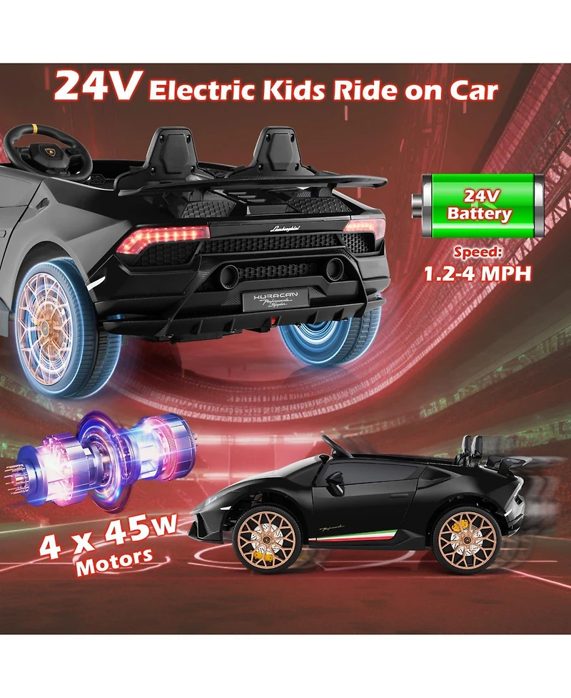 Mecale 24V Ride on Car for Kids 4WD 2-Seater Licensed Lamborghini Electric Vehicles with Music