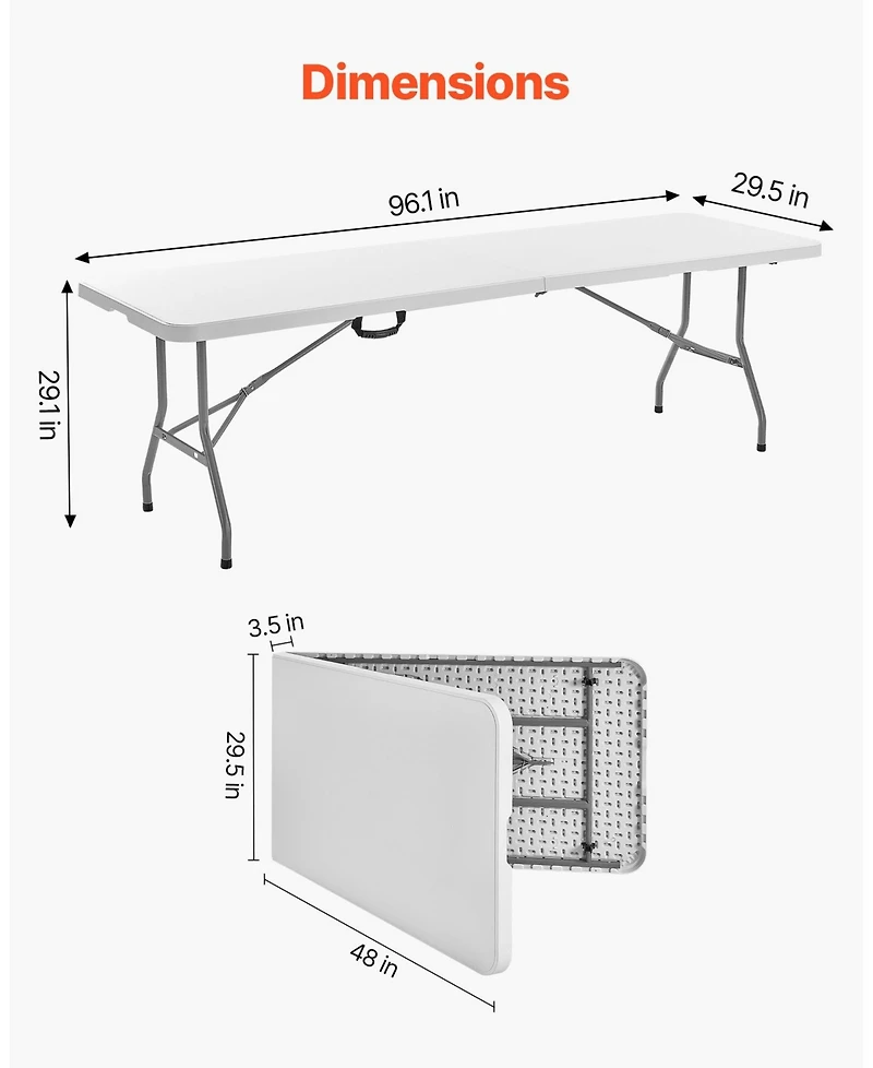 Slickblue Lightweight 8 Ft Portable Folding Table with Handle for Easy Transport