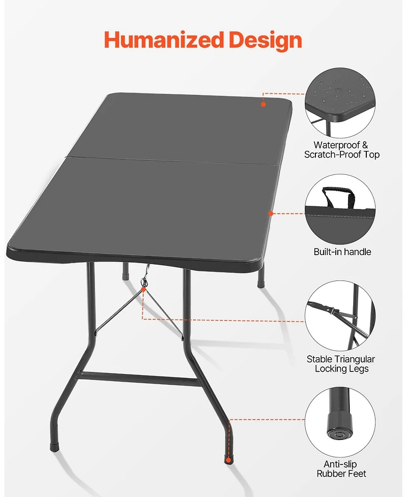 Slickblue Lightweight 6 Ft Portable Folding Table with Handle for Easy Transport