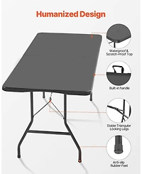 Slickblue Lightweight 6 Ft Portable Folding Table with Handle for Easy Transport