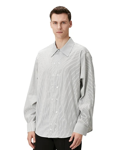 Pcfg Men's Striped Cotton-Blend Woven Relaxed-Fit Shirt