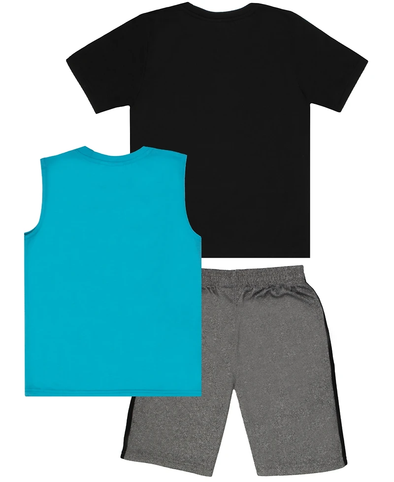 Black Panther Boys Short Sleeve 3 Piece Shirt, Tank Top and Short Set