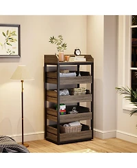 Tribesigns Wood Fruit and Vegetable Storage Rack Set of 2, 5-Tier Pull-Out Snack Stand Fruit Basket Stand