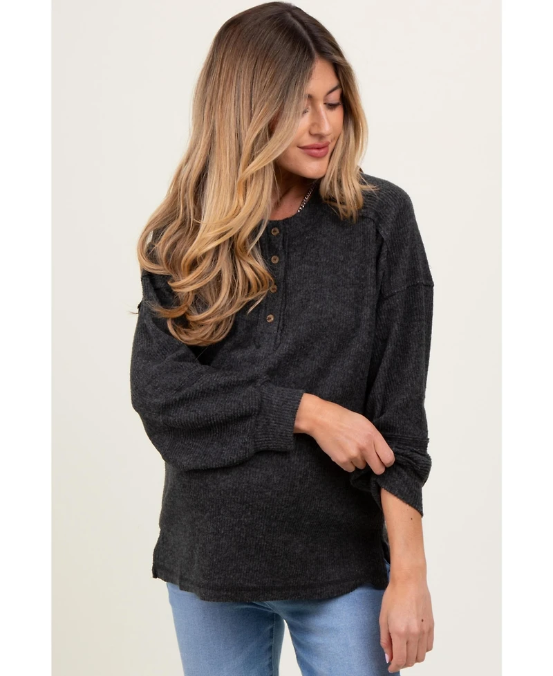 Pinkblush Maternity Oversized Ribbed Knit Henley Sweater