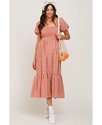 Pinkblush Maternity Olive Gingham Smocked Midi Dress