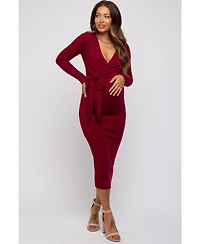 Pinkblush Forest Green Ribbed Long Sleeve Maternity Wrap Dress