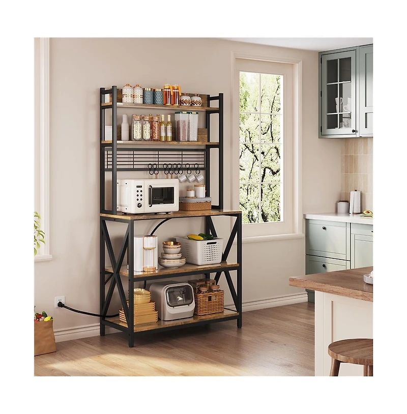 Yaheetech 5-Tier Engineered Wood and Metal Baker s Rack with Power Outlets
