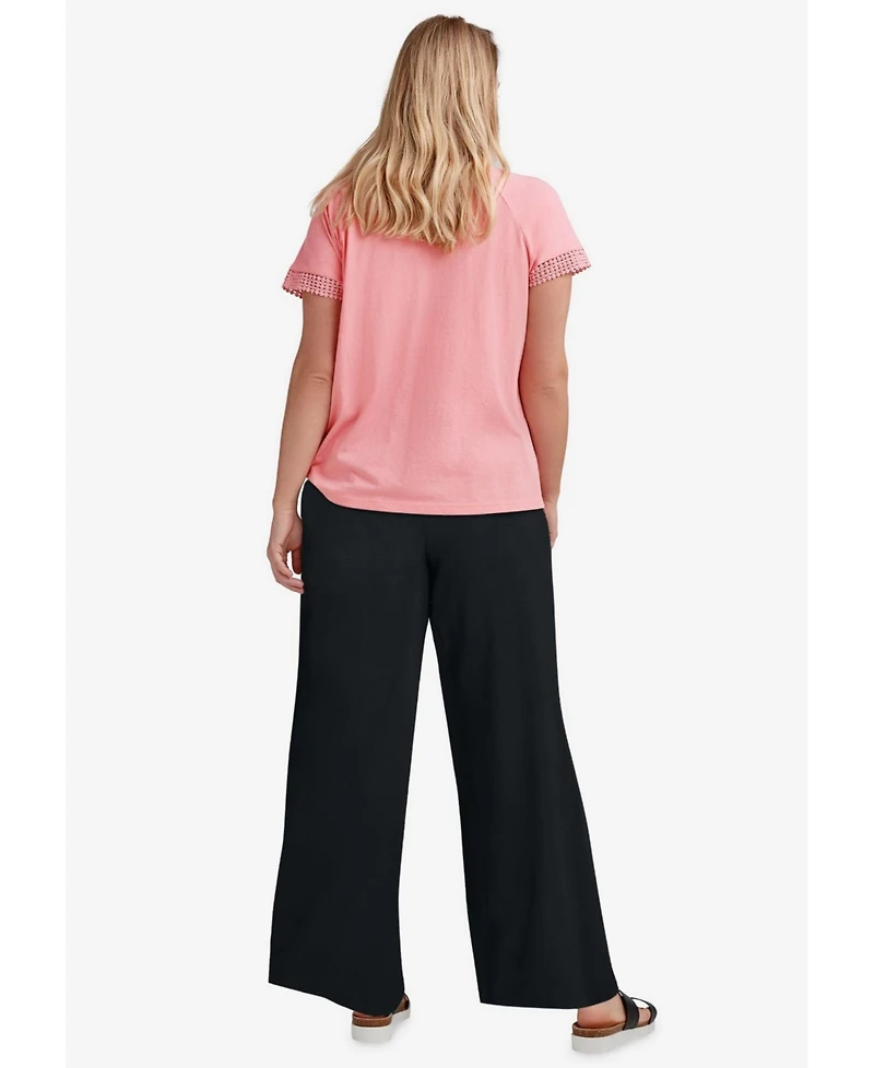 ellos Women's Wide-Leg Soft Pants With Back Elastic